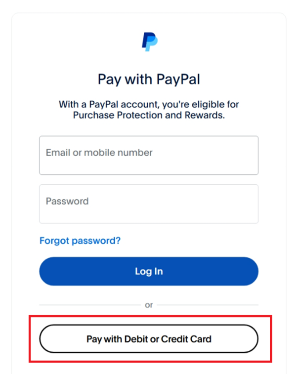 paypal login page